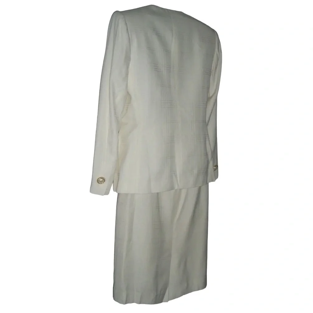 Vintage 90's Petite Sophisticate Suit Plaid Ivory Pearl Buttons Blazer Suit NWT - Picture 8 of 16